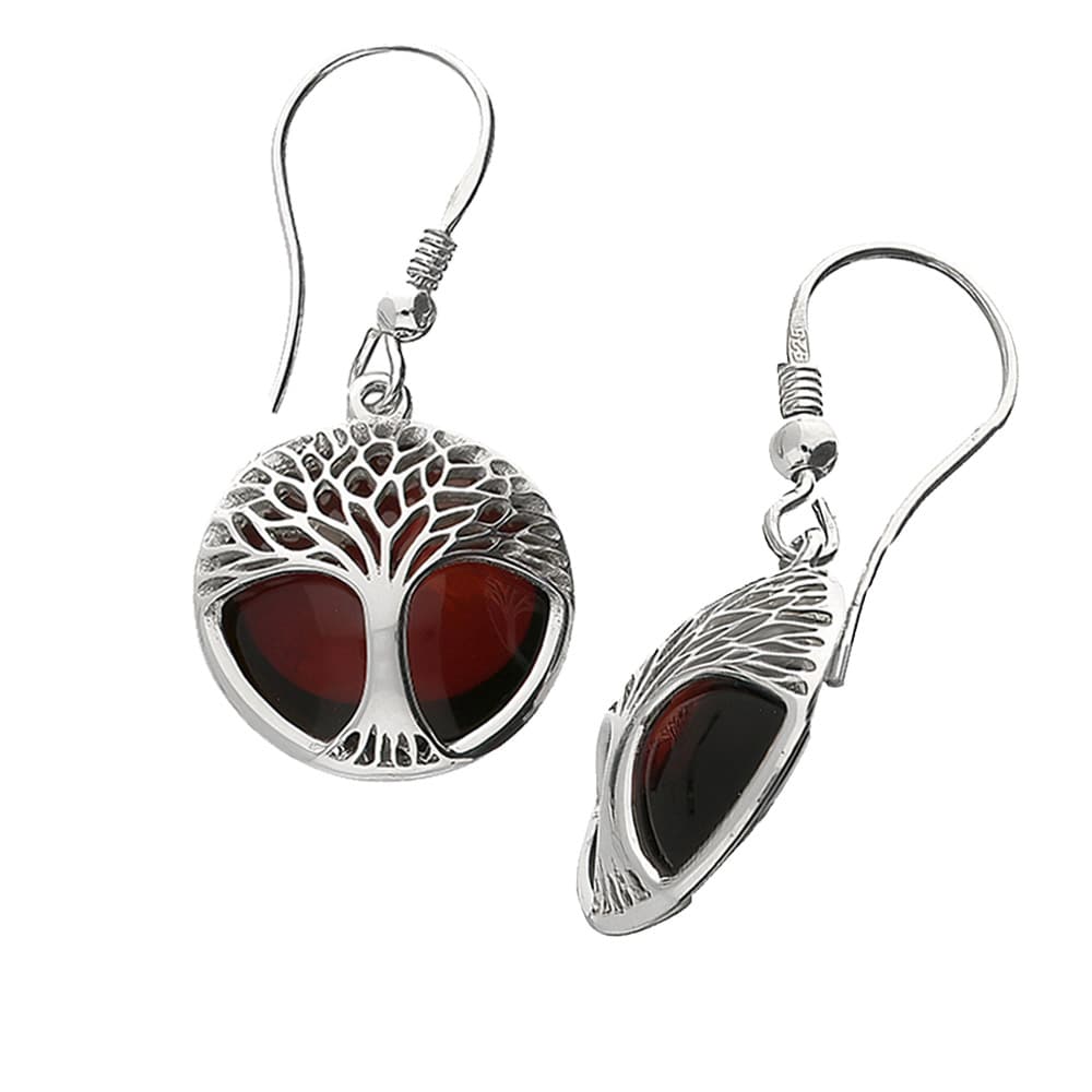 domed silver tree of life earrings with amber 