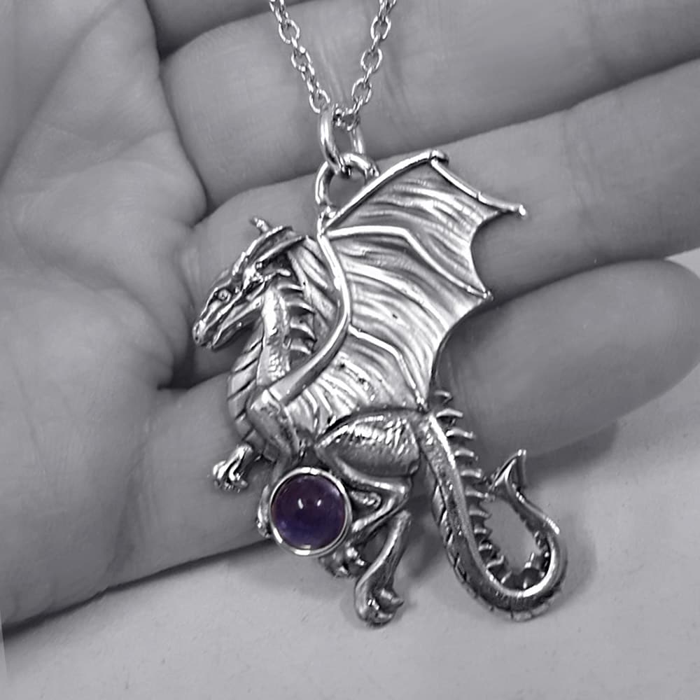 Large dragon pendant - gothic necklace - dragon alternative jewellery 