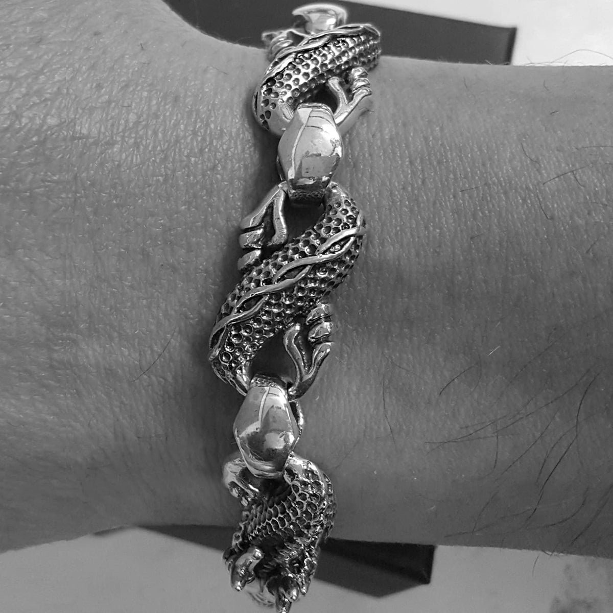 men's dragon bracelet solid silver 