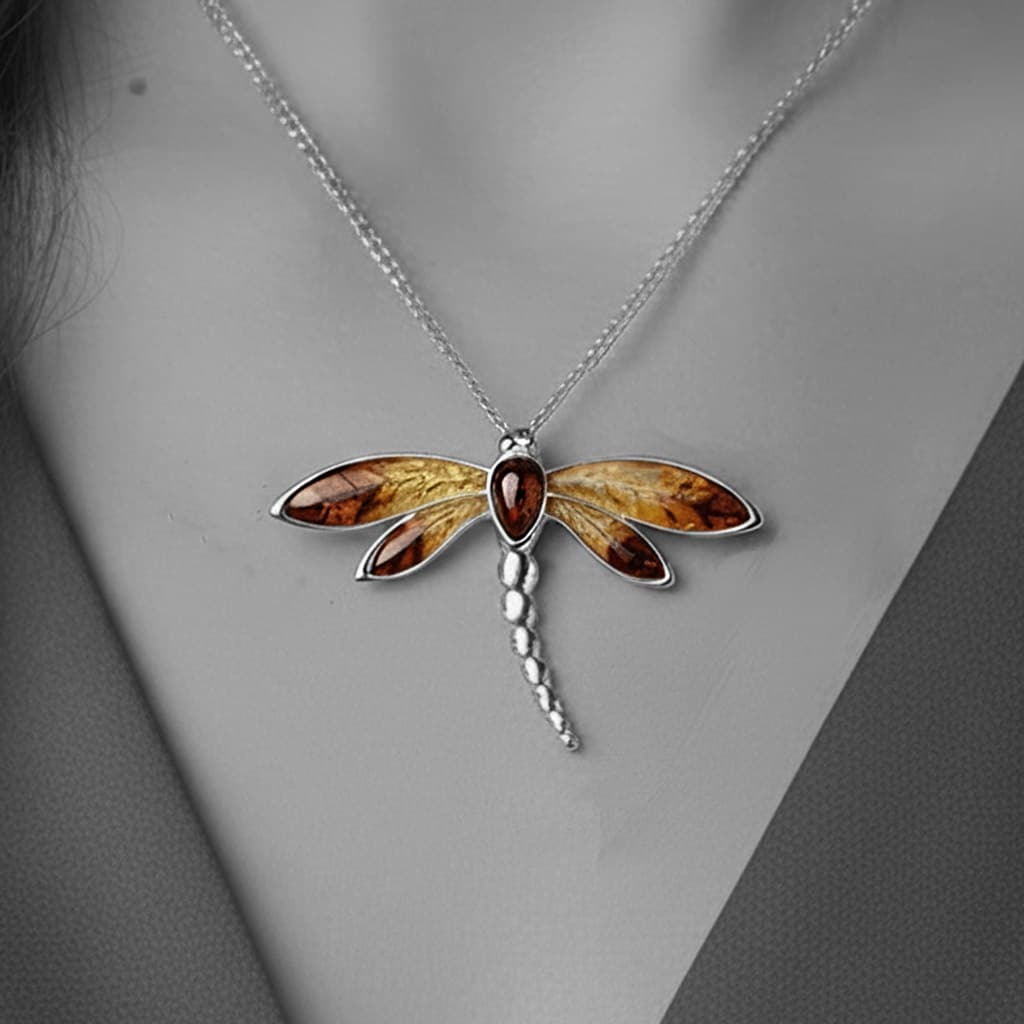 dragonfly pendant amber necklace