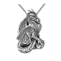 Solid Silver Handmade Dragon Necklace With Emerald