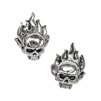Flaming skull earrings mens, alternative jewellery 