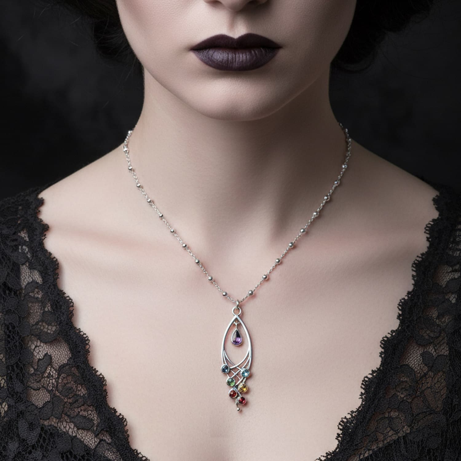 goth criss cross gem necklace 