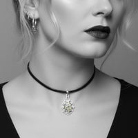 gothic leather choker pendant on leather, 