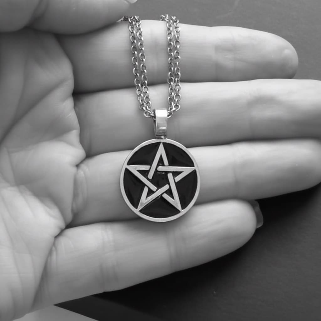 Handmade Black Pentagram Chain Necklace, Sterling Silver