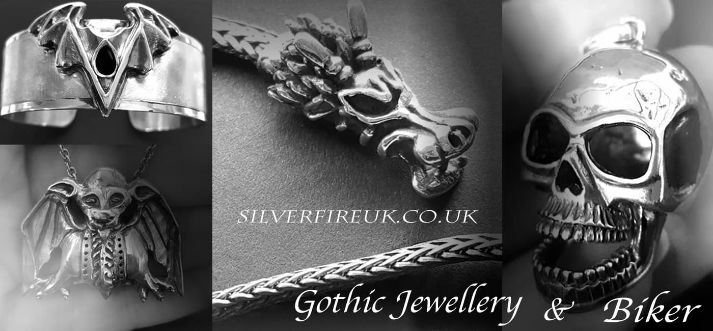 gothic jewellery, alternative gothic design and biker jewellery UK, Skulls, Dragons, Wloves