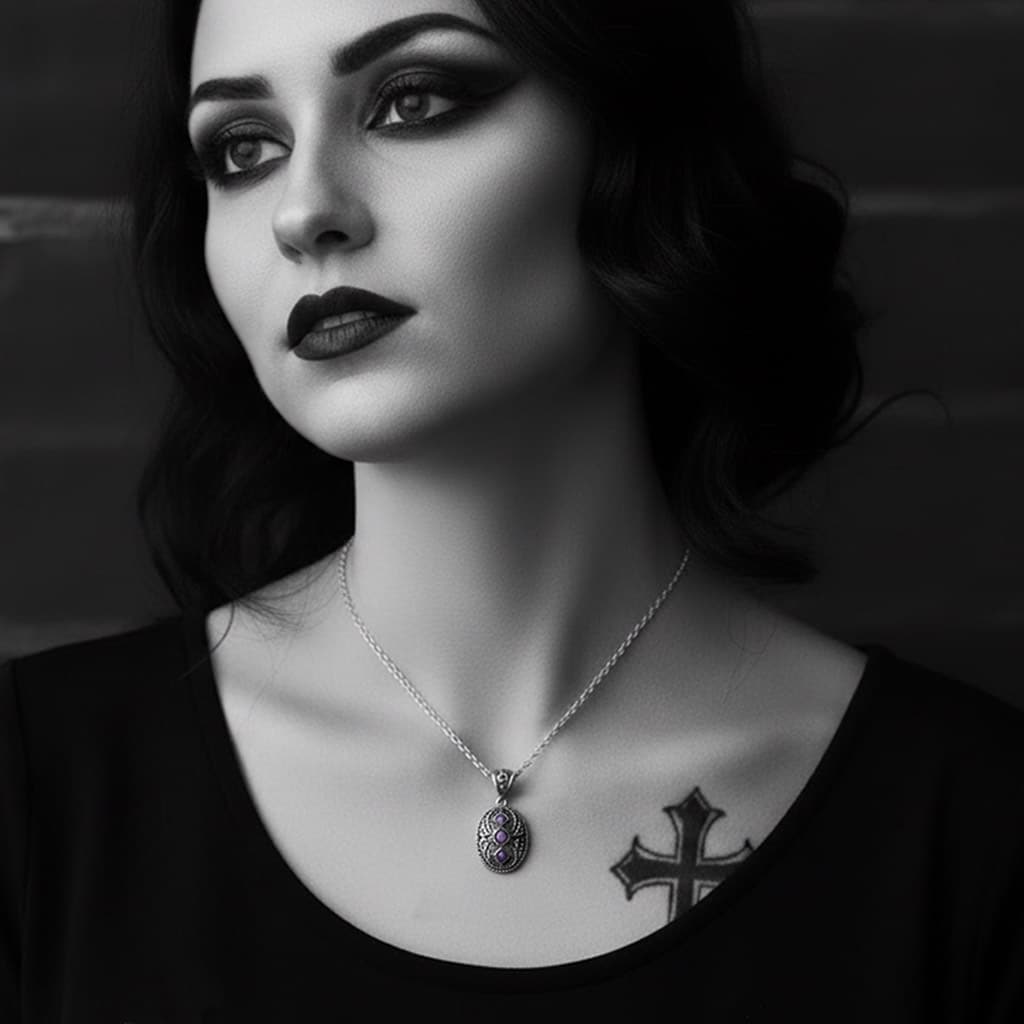goth girl wearing amethyst gothic locket - silverfire
