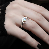 Opal Moon Ring, Handmade Solid Silver With Real Opal
