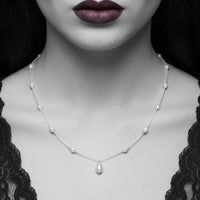 gothic bridal pearl tear necklace, white pearls on a delicate sterling silver chain with Victorian Gothic elegance 