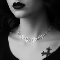 gothic silver choker with pentagrams