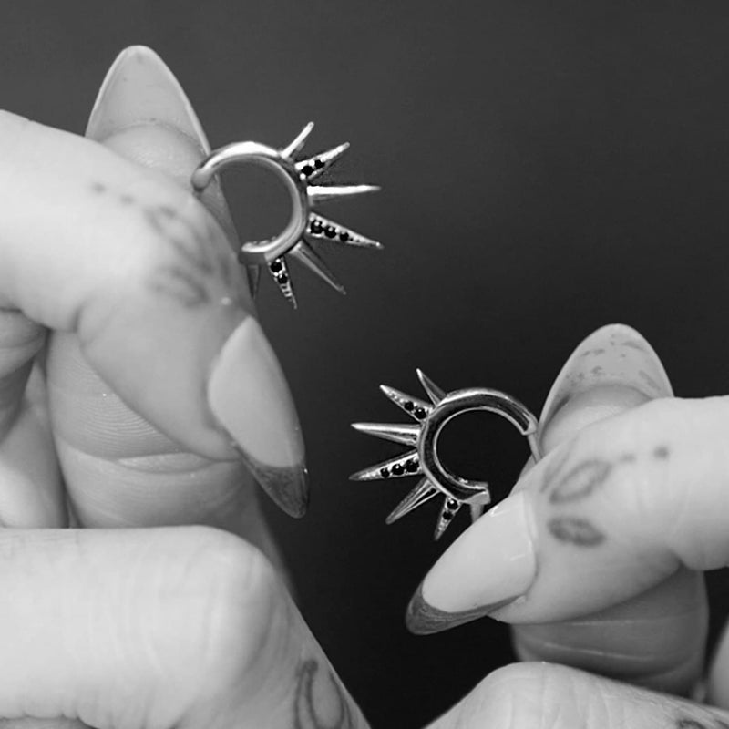 NEW: Black Nano Spike Hoops, Silver Rhodium