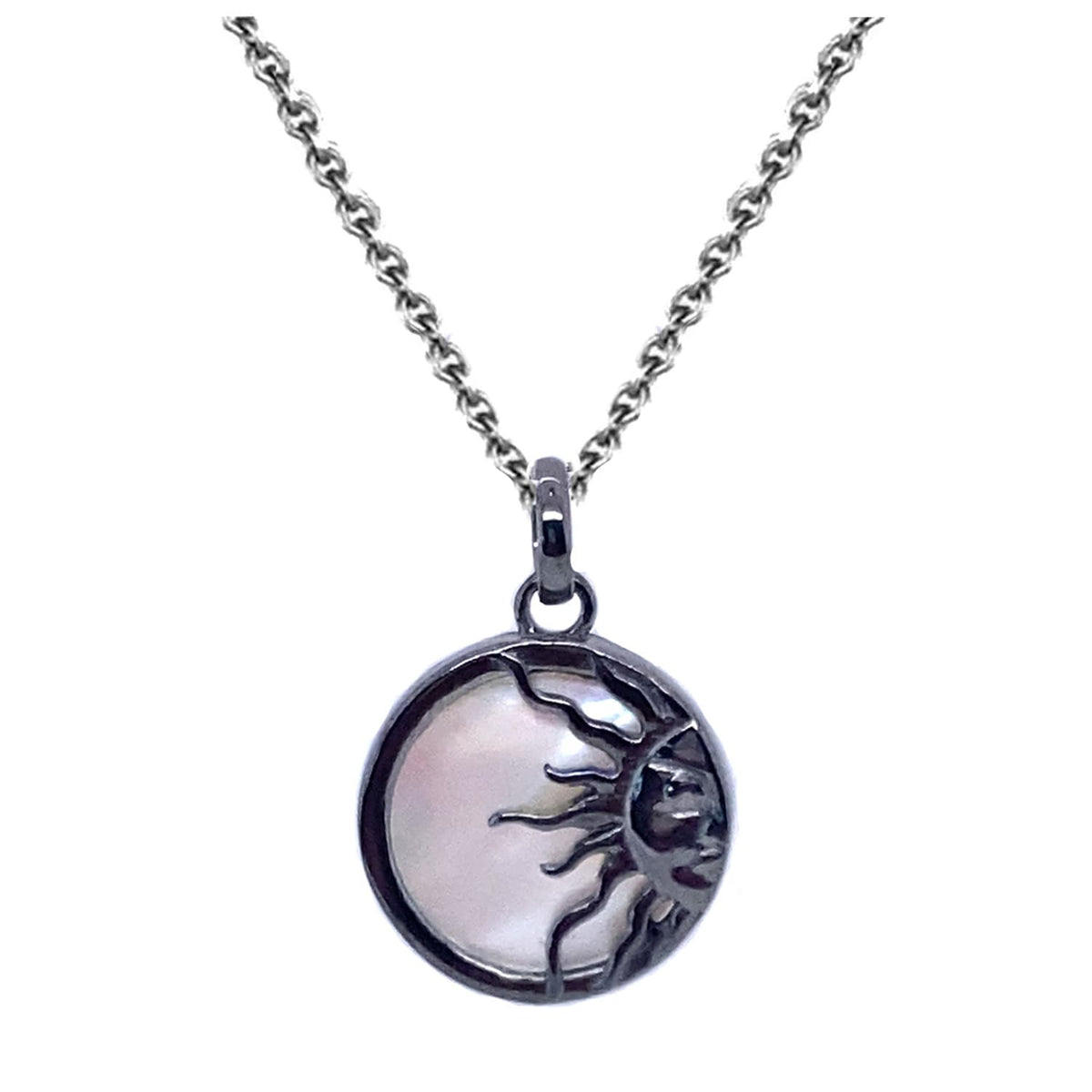 gothic sun necklace silver with black rhodium 