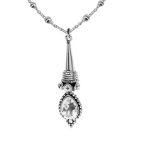 gothic Victorian quartz teardrop pendant on beaded silver chain, dark romance jewellery