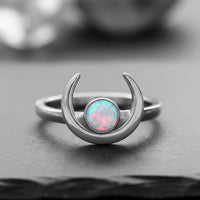 handmade crescent moon ring in silver with real opal by Silverfire UK