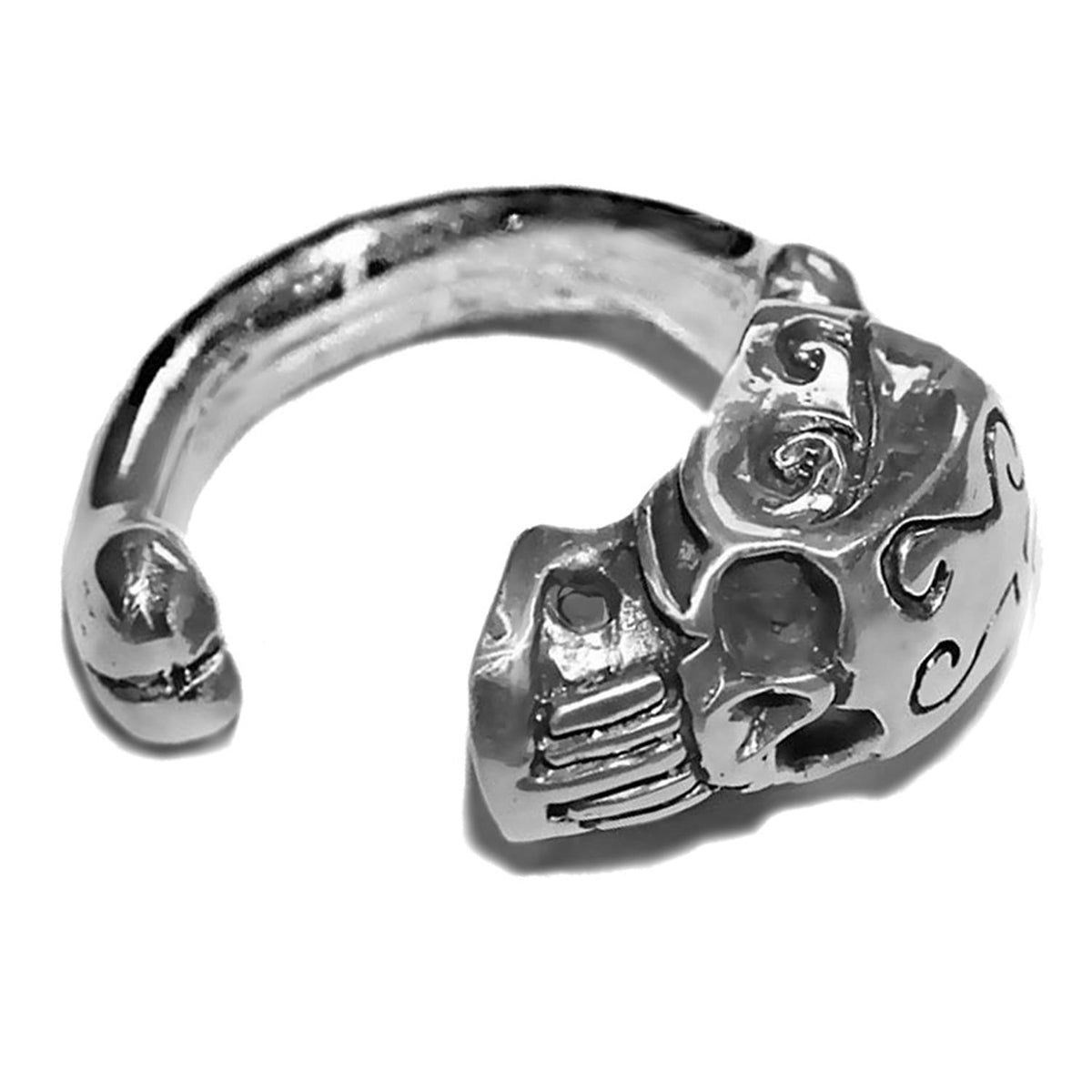 handmade skull and bone open ring solid and heavy sterling silver with the skull in a tribal design  