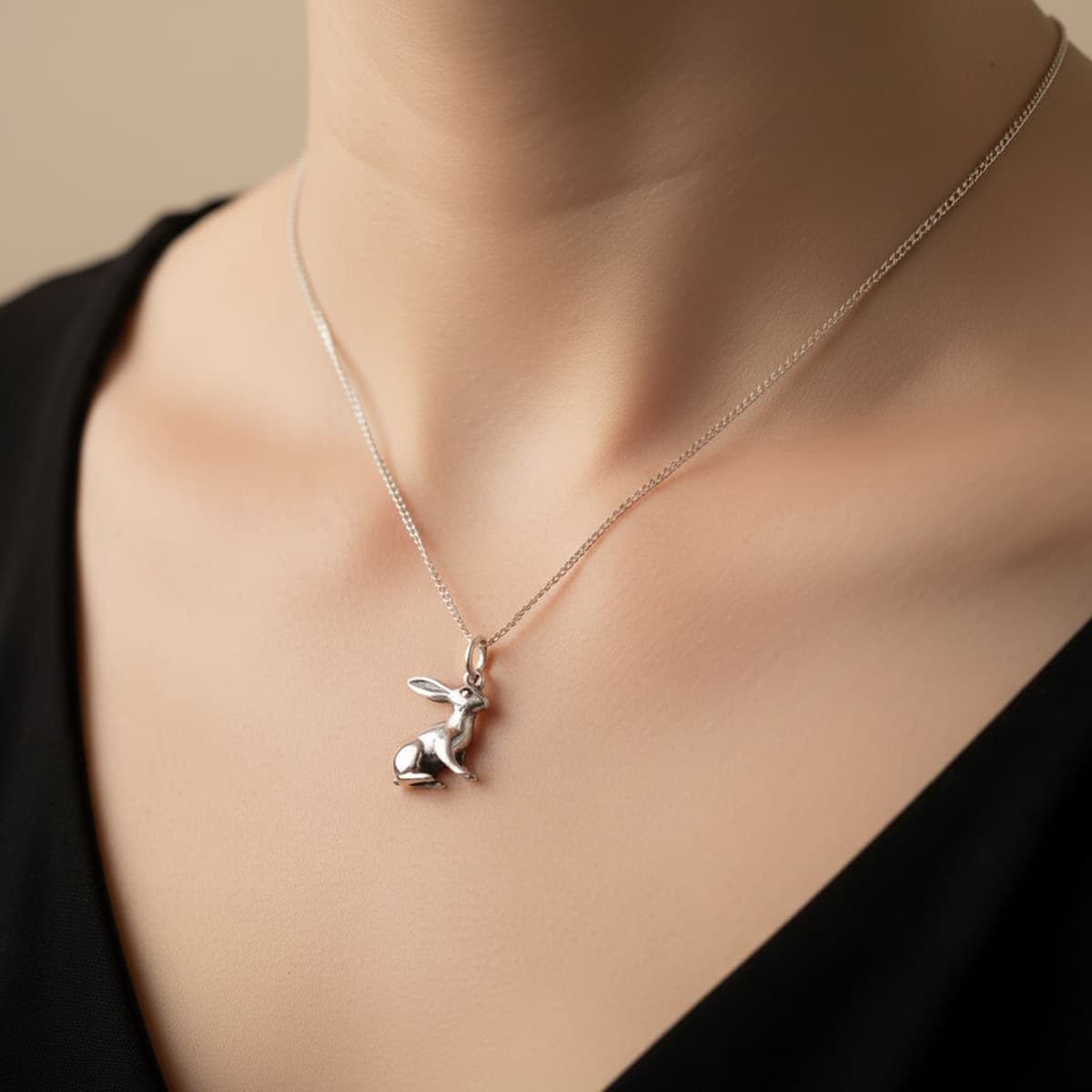 Silver Hare Necklace, Sterling Silver Double Sided Hare Pendant With Chain