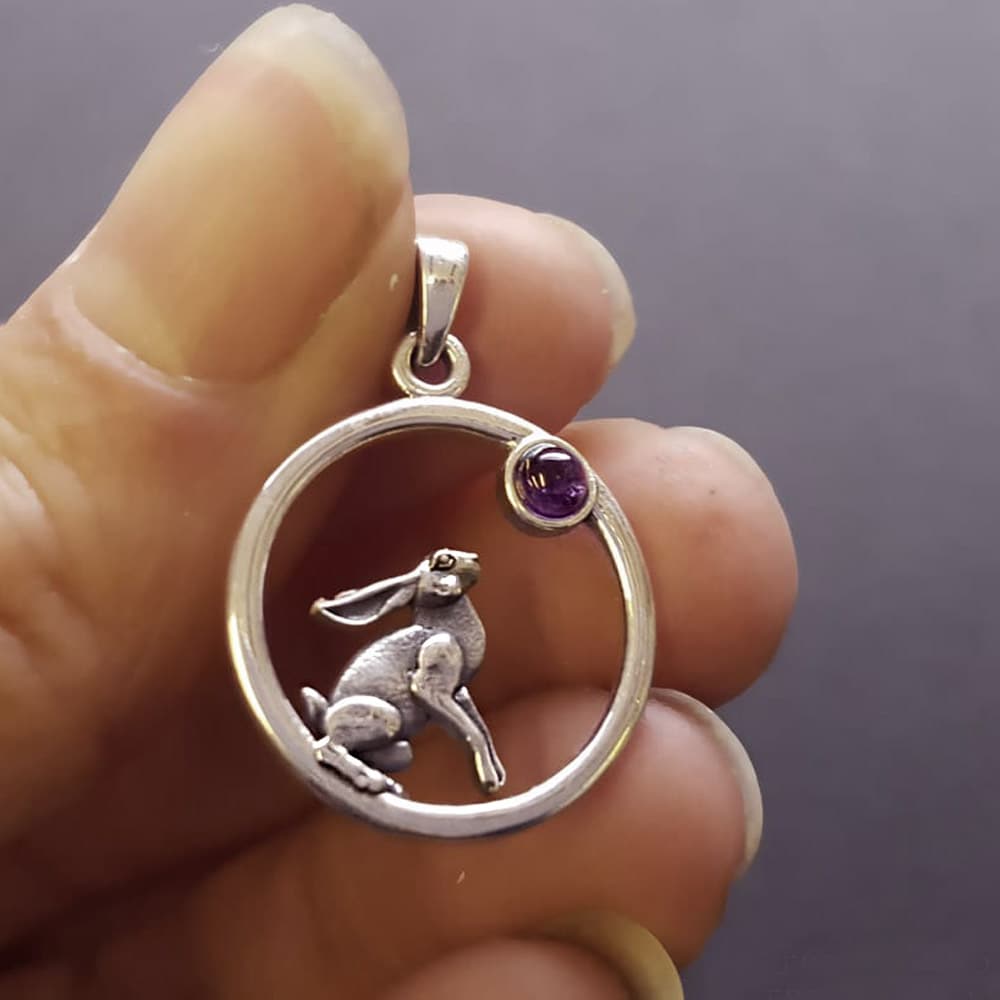 hare necklace moon pendant, hare jewellery