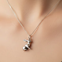 Silver Hare Necklace, Sterling Silver Double Sided Hare Pendant With Chain