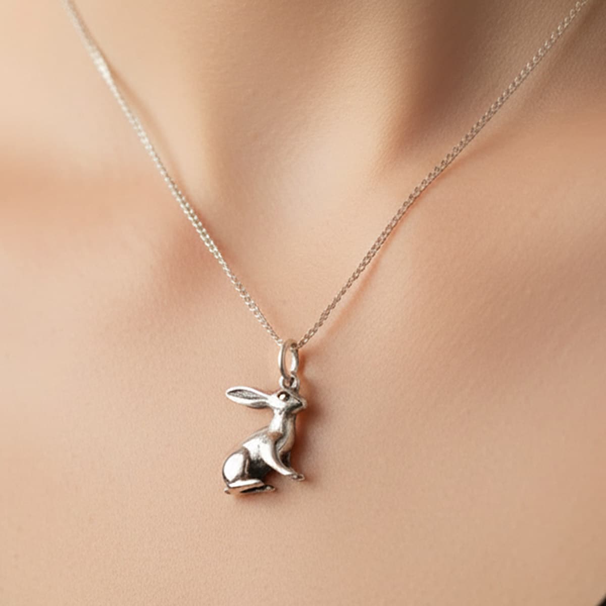 Silver Hare Necklace, Sterling Silver Double Sided Hare Pendant With Chain