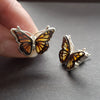 amber butterfly stud earrings, monarch butterfly earring jewellery