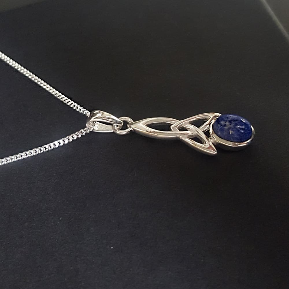 Blue Lapis Celtic Necklace, Sterling Silver and Lapis Lazuli