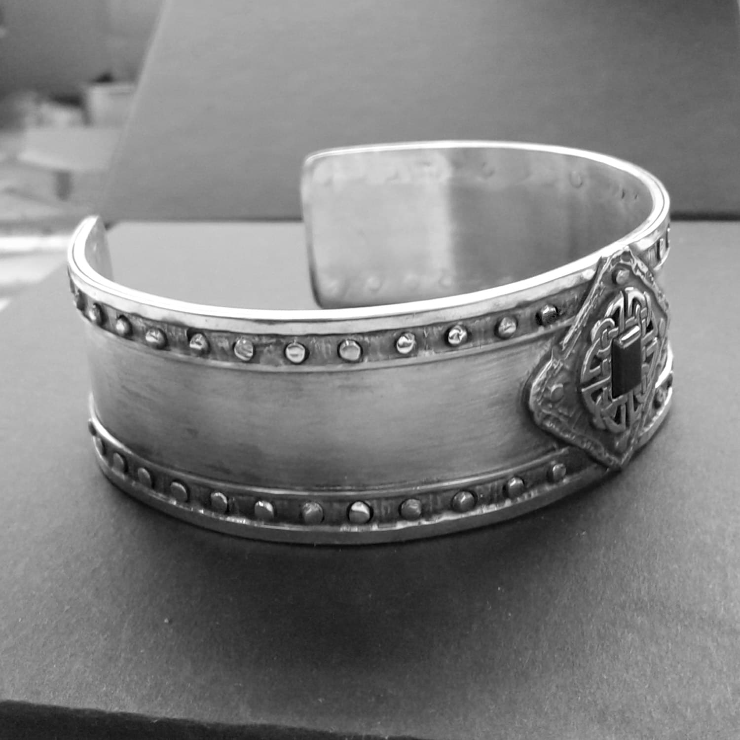 Handmade Sterling Silver Bangle, 'Celtic Shield' Wide Cuff