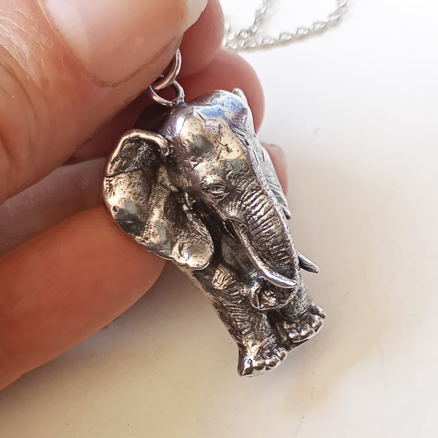 Large Standing Elephant Pendant, Silver Elephant Necklace, Animal