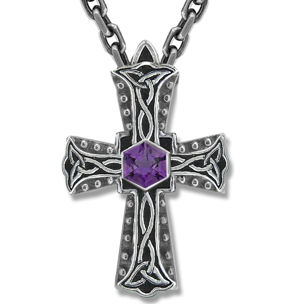 luxury gothic sterling silver cross pendant on heavy oxidised anchor chain necklace, SilverfireUK 