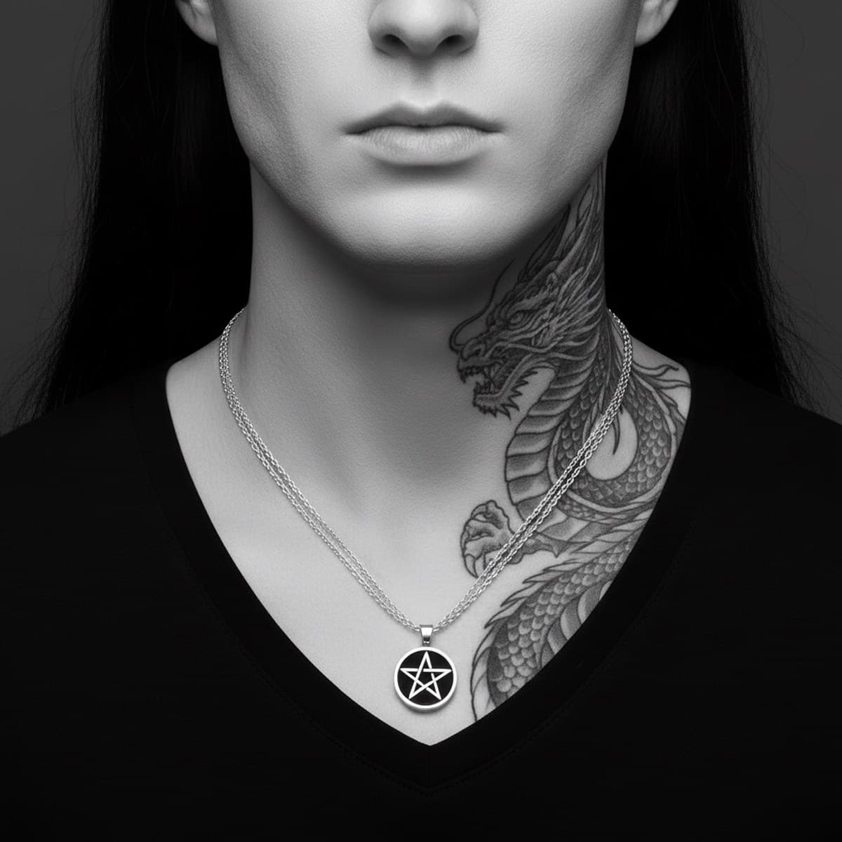 mens black pentagram necklace 