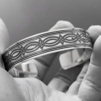 mens handmade personalised cuff bangle with complex Celtic knotwork 