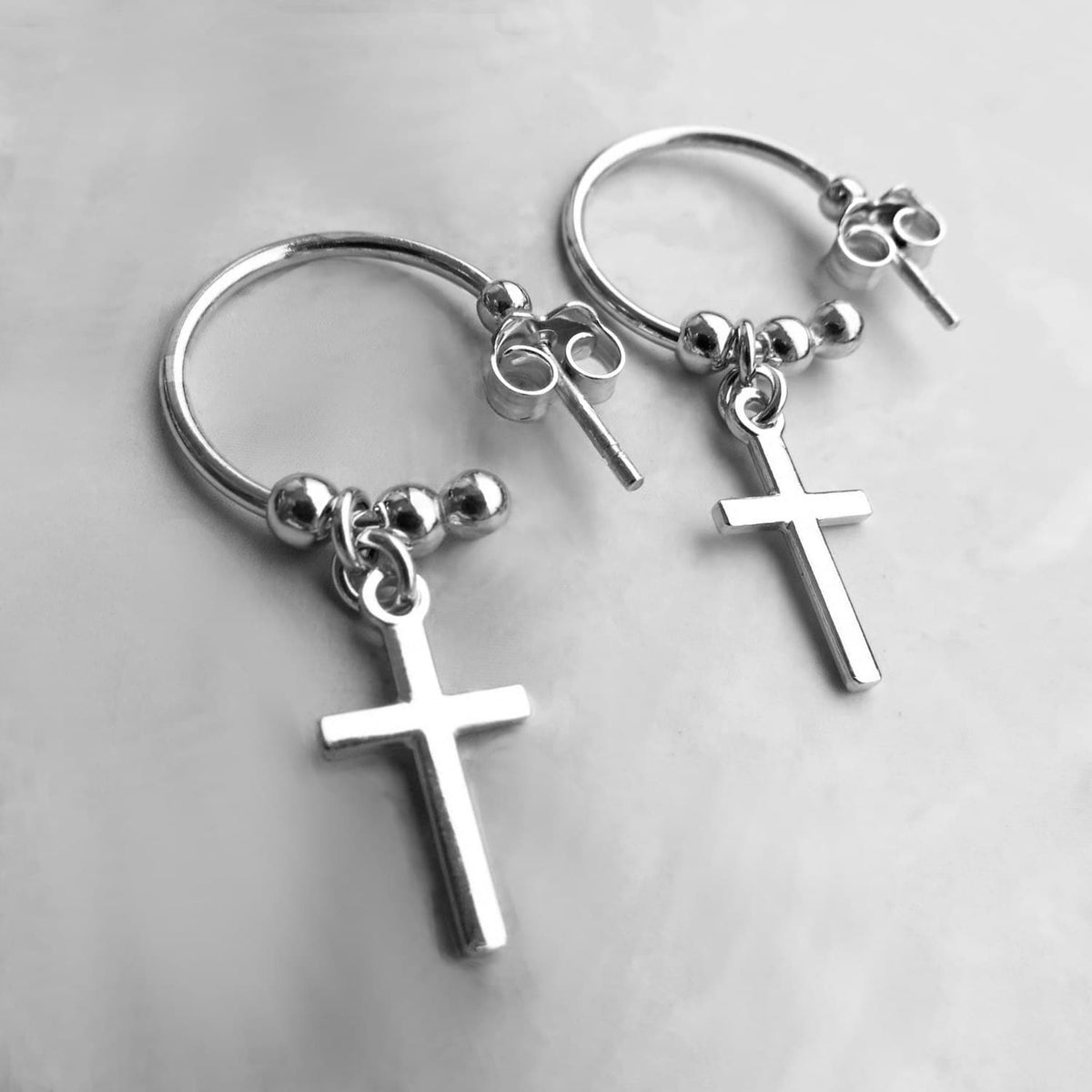 mens hoop earrings with cross - unique jewellery