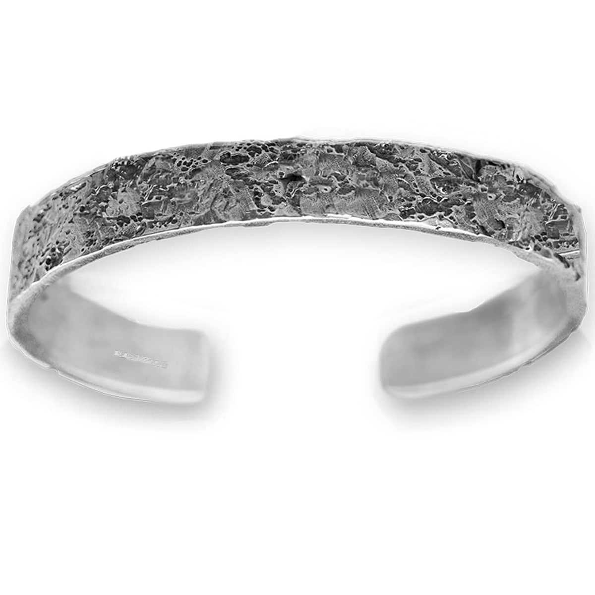 Mens dark crater bangle silver bracelet