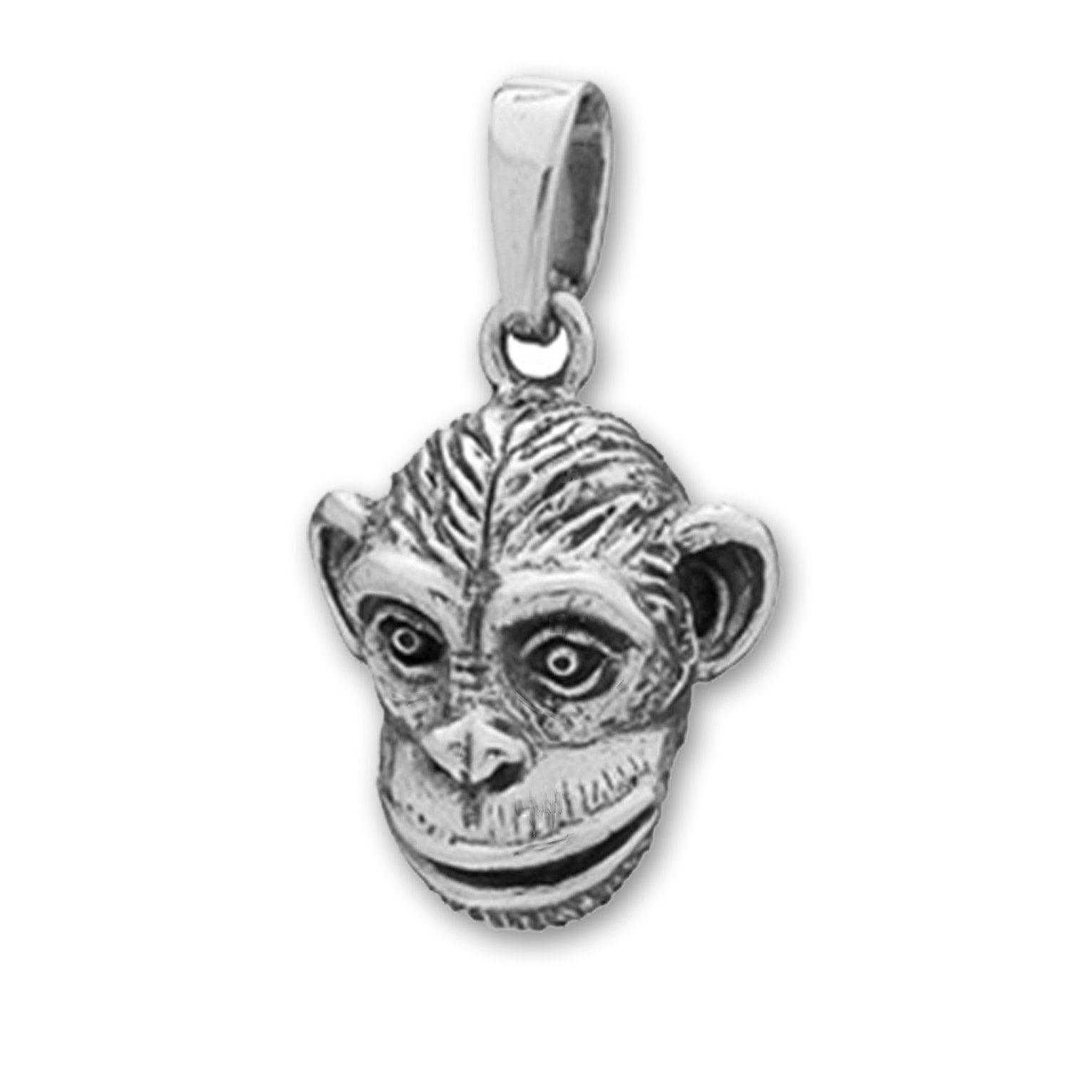 Mens Cheeky Monkey Pendant Chimp Necklace, Sterling Silver
