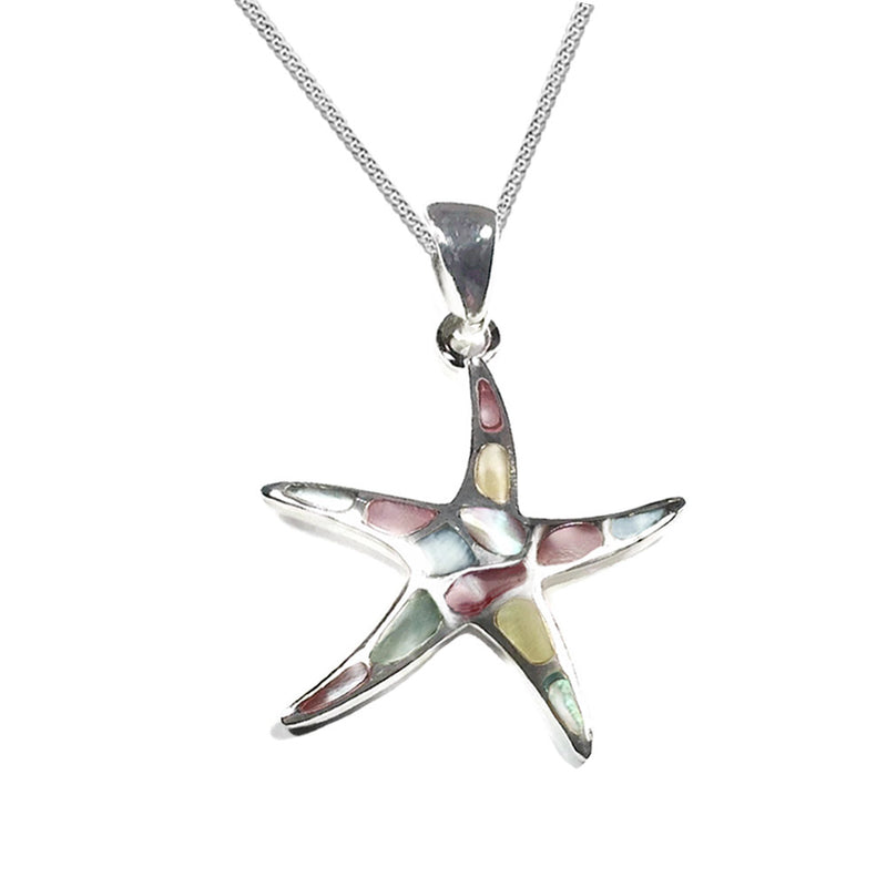 silver starfish necklace mother of pearl 