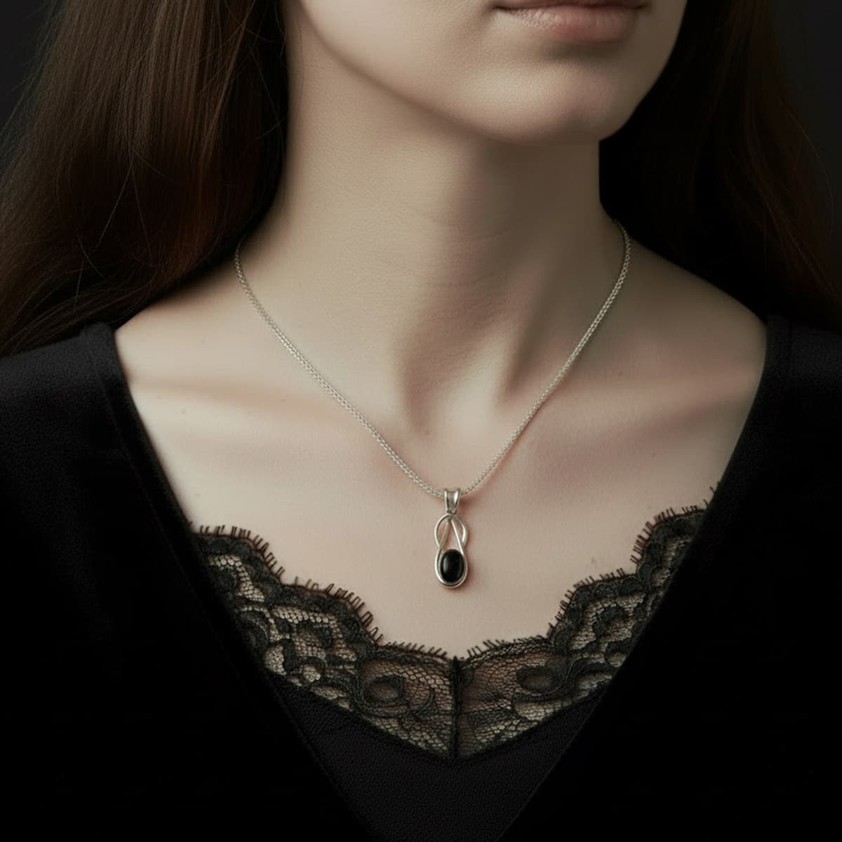 onyx Celtic silver necklace for women