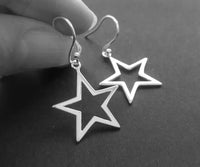Open Star Dangle Earrings, Sterling Silver Celestial Jewellery