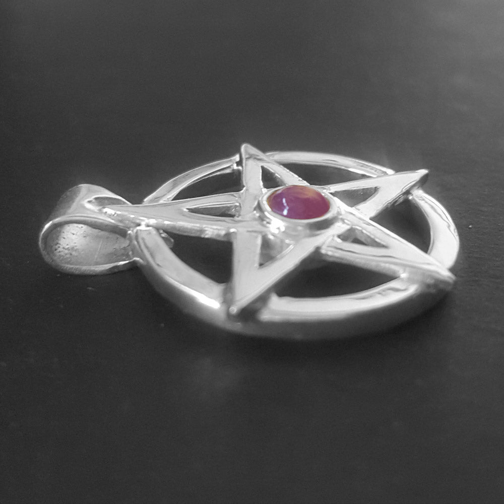pagan pentagram pendant necklace, juky birthstone necklace, ruby