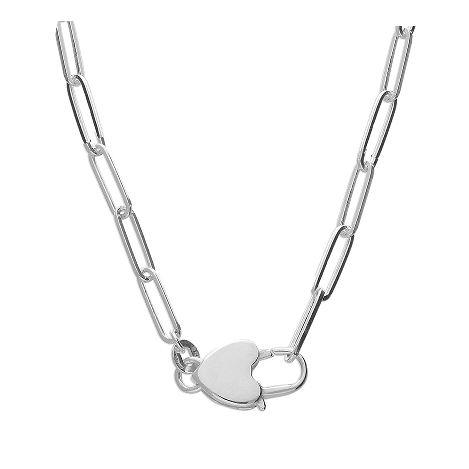 paperclip heart silver necklace