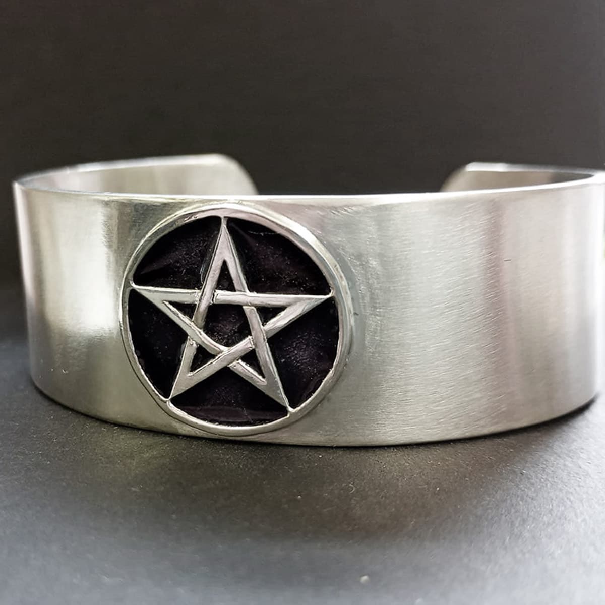 Large Pentagram Bracelet Wide Bangle, Handmade Solid Silver