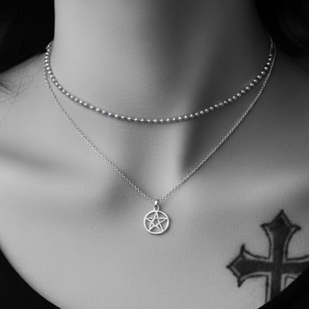 pentagram double layer necklace 