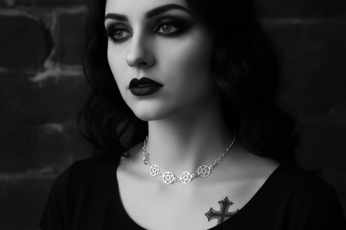 pentagram goth girl choker necklace
