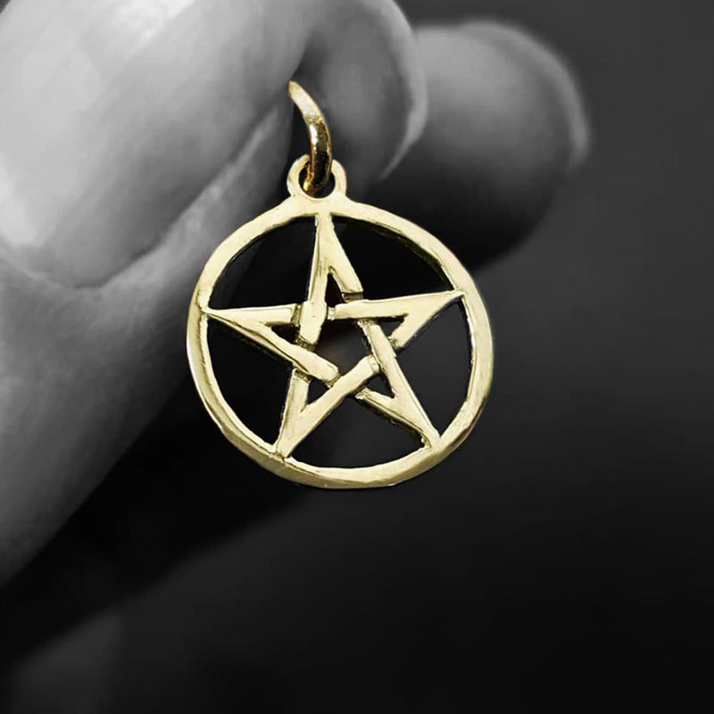 10k White Gold Pentagram Charm Pendant - Hand Polished, Mystical Symbol Necklace Or Bracelet Charm