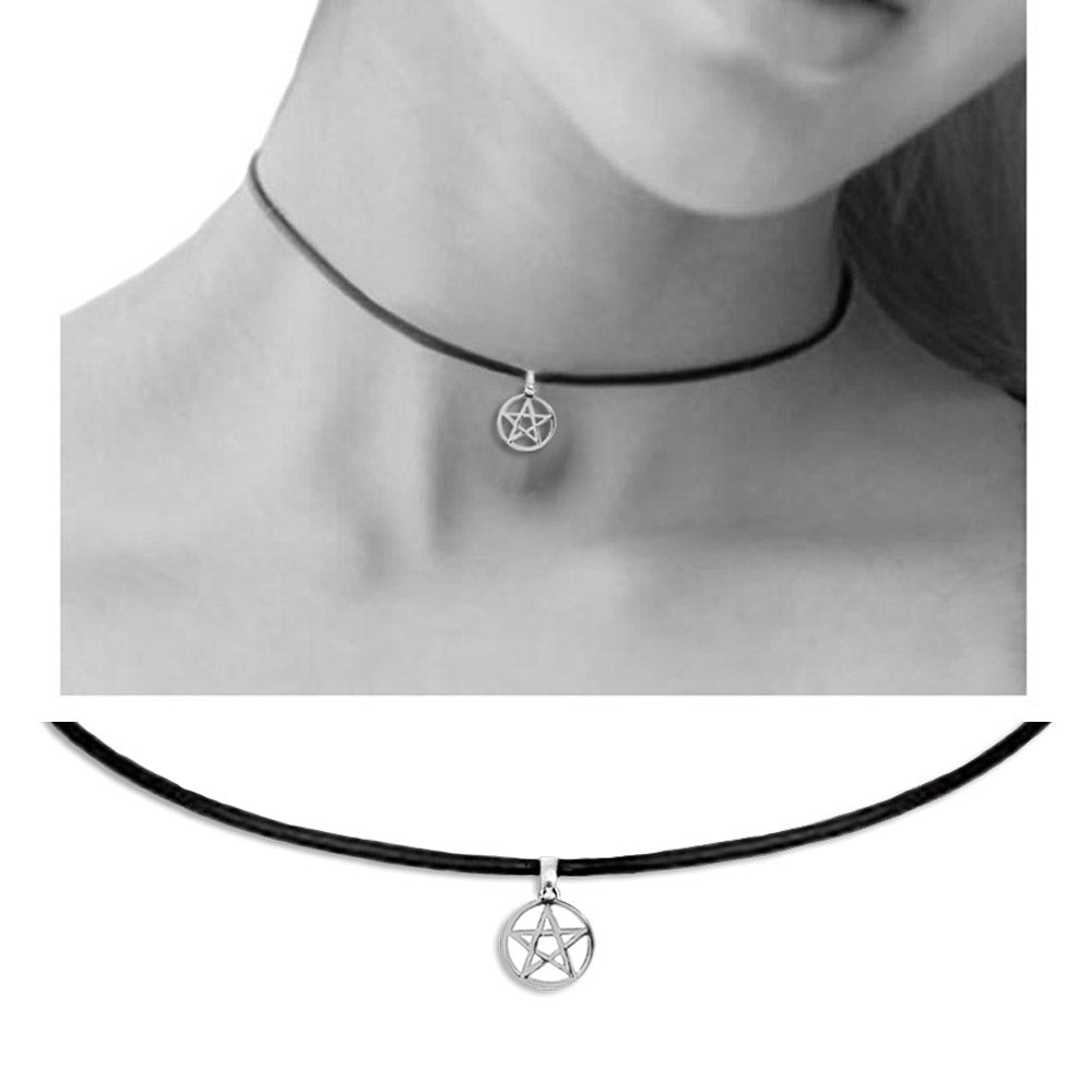 Pentagram Choker, Pentacle Leather choker necklace