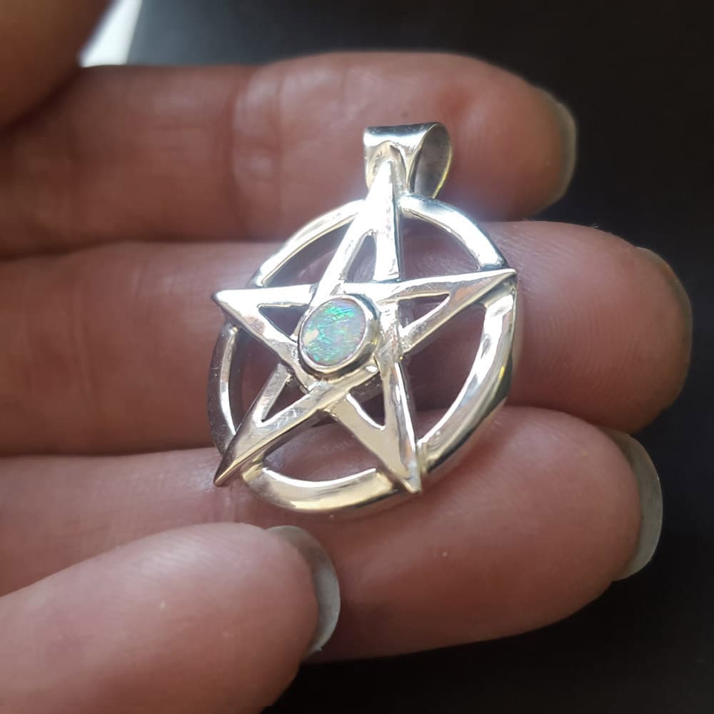 Opal pentagram necklace, Pentagram jewellery range, Wiccan Witch and Pagan jewellery