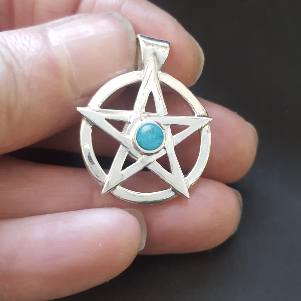 pentagram pendant turquoise necklace, pagan