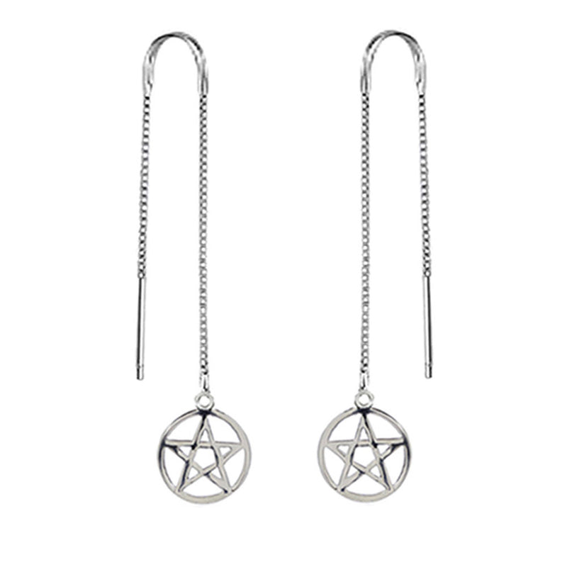 pentagram threader earrings, long pagan earrings