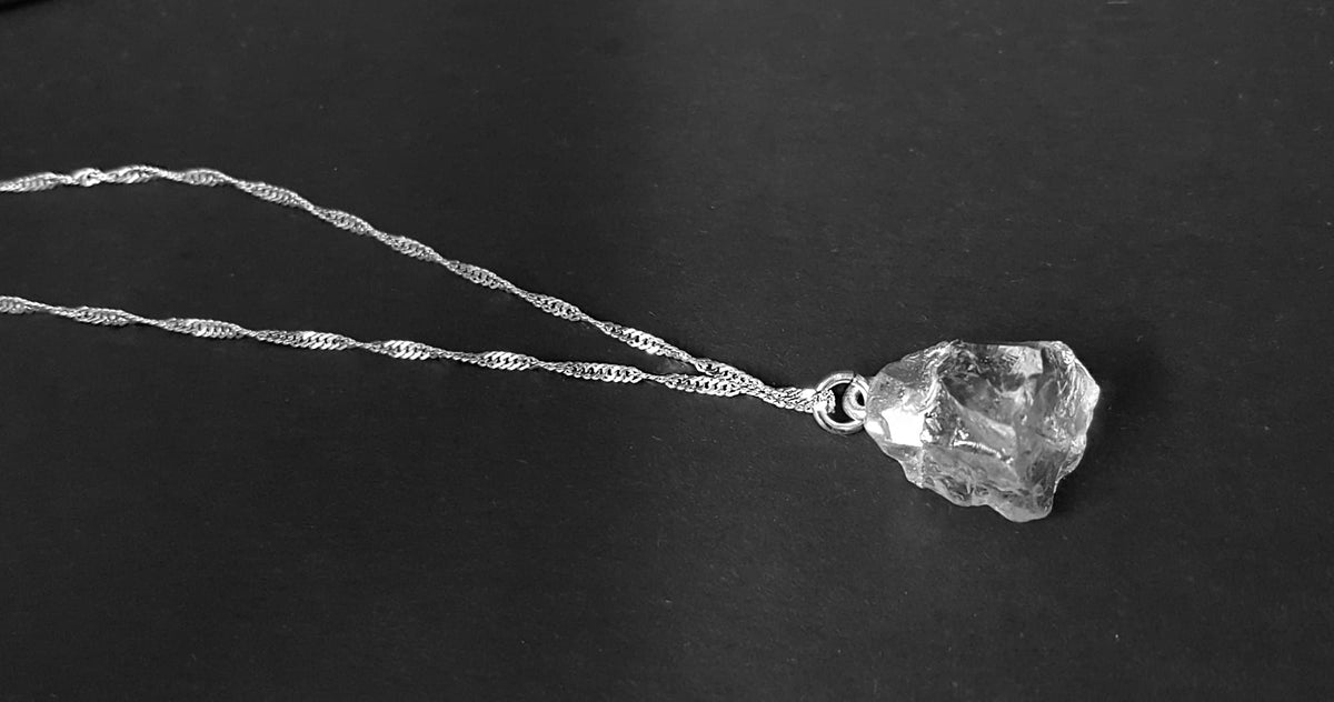raw crystal quartz necklace, quartz crystal jewellery 