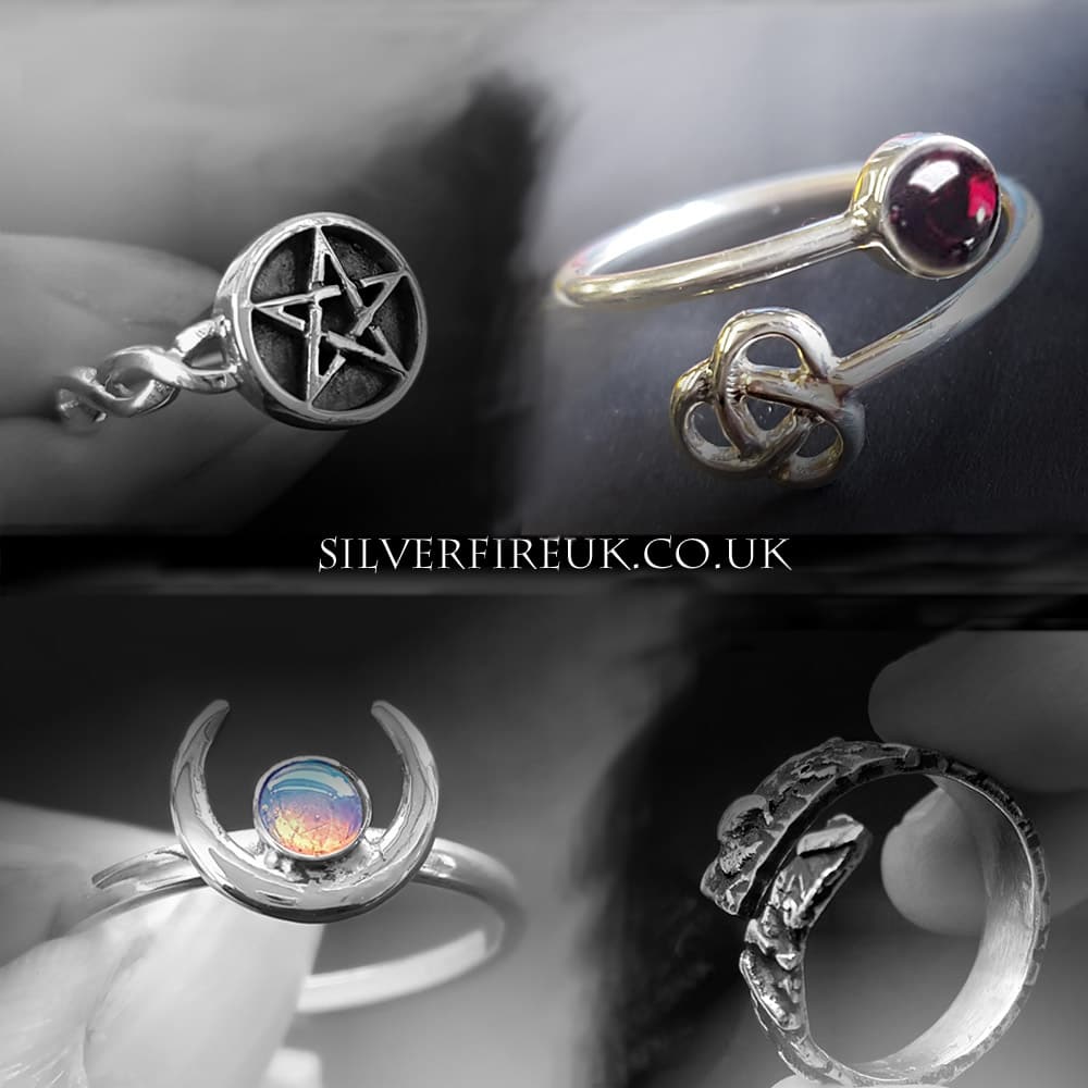 Alternative rings, including celestial rings, unusual wolf designs, viking design rings