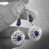 round celtic drop earrings amethyst 