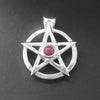 ruby pentagram necklace, silver pentacle with gemstone, pagan necklace